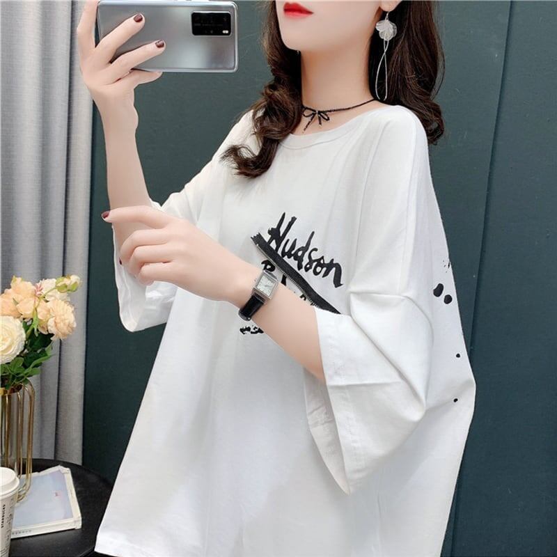 デザイン感 切り替え チャーミング プリント Tシャツ カットソー＜F-3578＞