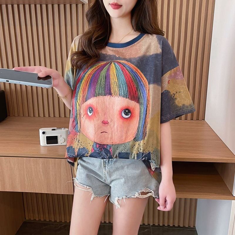 売り切れ必至 絞り染め ファッション プリント 半袖 Tシャツ＜F-8412＞