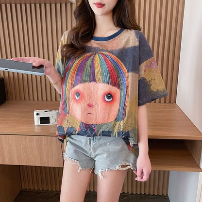 売り切れ必至 絞り染め ファッション プリント 半袖 Tシャツ＜F-8412＞