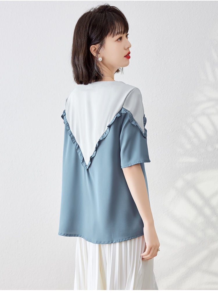 【半額！期間限定！！】 ファッション 定番シンプル 上質 シフォン 半袖<F-6595>