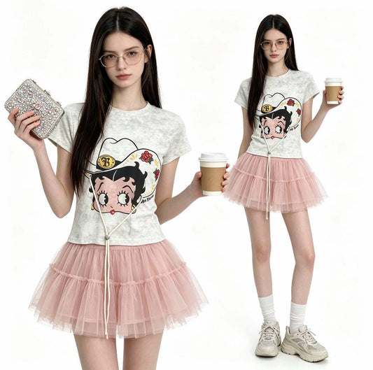 一枚で視線を奪う プリント カジュアル Tシャツ F-13459