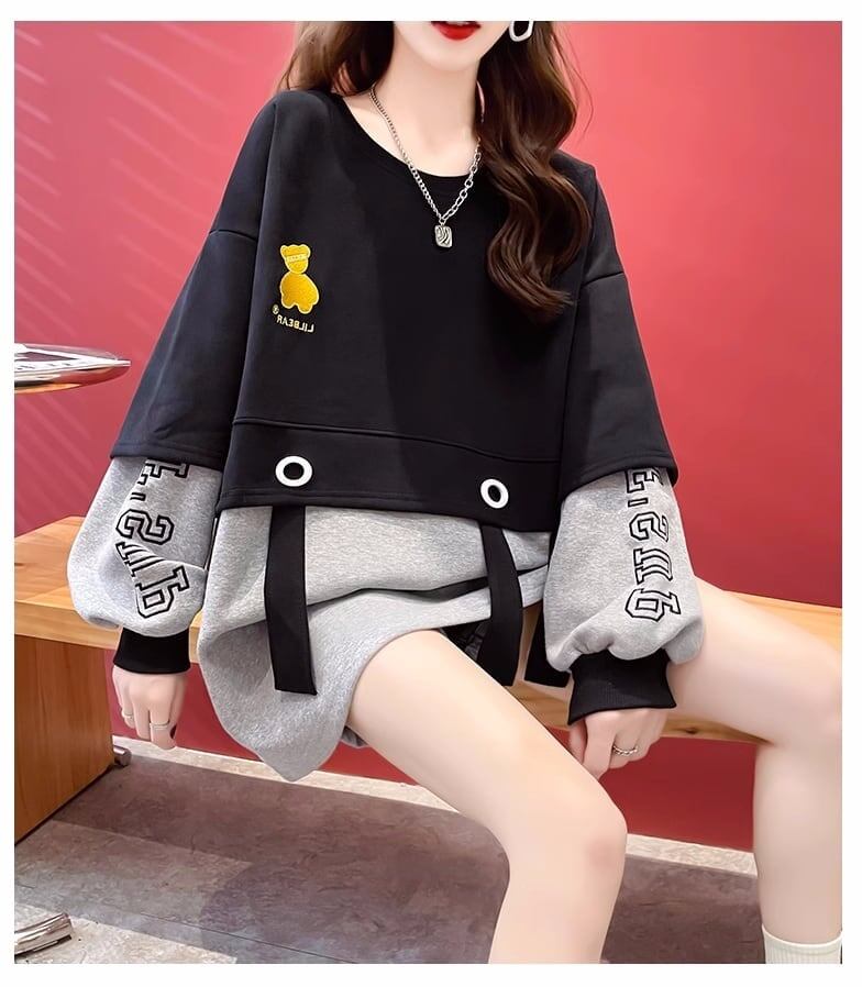 美人度アップ 配色 クマちゃん刺? 切り替え 三色スウェット＜F-4070＞