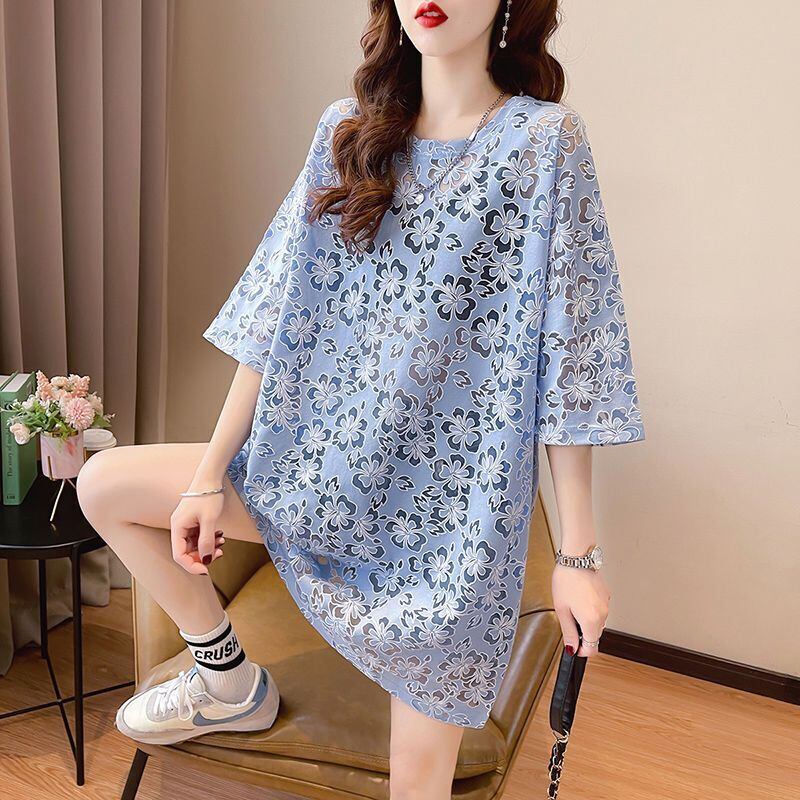 好感度UP ファッション カジュアル 透かし彫り 半袖Tシャツ<F-8458>