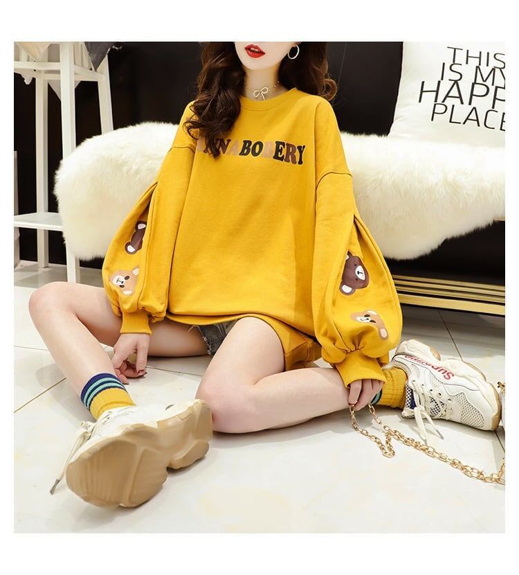 【半額！期間限定！！】韓国風ルーズラウンドネックミドル丈ファッション怠惰なトップス<F-5067>