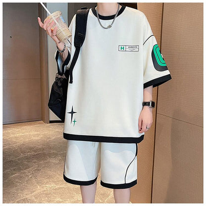 早い者勝ち カジュアル ファッション 切り替え 全3色 半袖ＴシャツⅹパンツセットF-8950