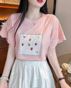大好評 レース 上質 刺繍 切り替え 全2色 半袖Tシャツ＜F-8869＞