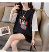 ワッフルフェイクツーピース漫画立体刺繍半袖Tシャツ<F-2871>