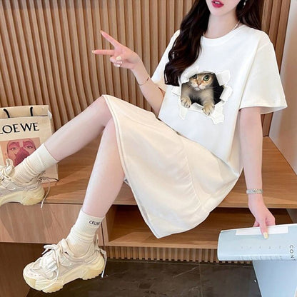 絶対欲しい ネコ カジュアル デザイン ゆったり 半袖 Tシャツ＜F-8658＞
