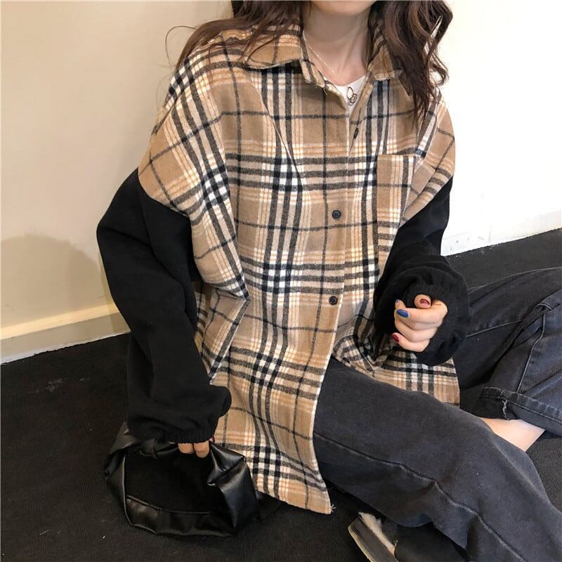 オシャレ度満点 カジュアル POLOネック チェック柄 シャツ ブラウス＜isf-2641＞