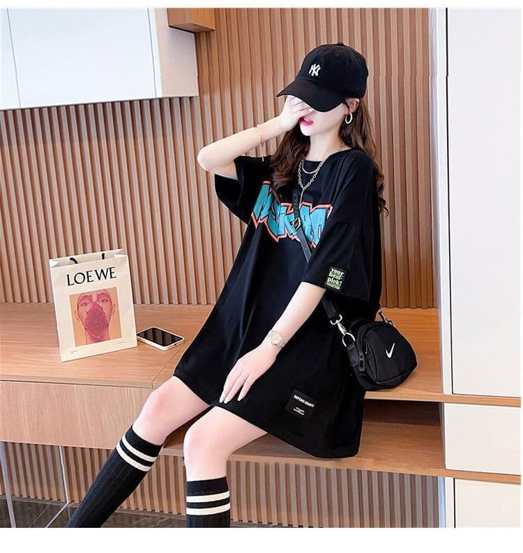 組み合わせやすい アルファベット 数字ロゴ プリントTシャツ ゆったり半袖＜F-2957＞