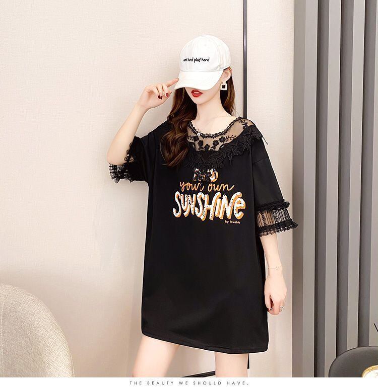 話題沸騰中 レース 大好評 透かし彫り 切り替え プリント全3色 半袖Tシャツ カットソー ＜F-8562＞