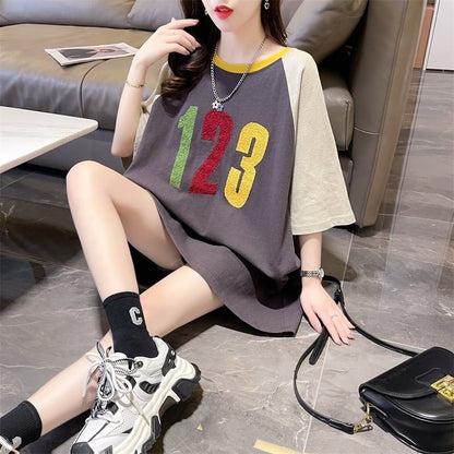 絶対欲しい   数字刺 Tシャツ ゆったり 半袖 ＜F-2896＞