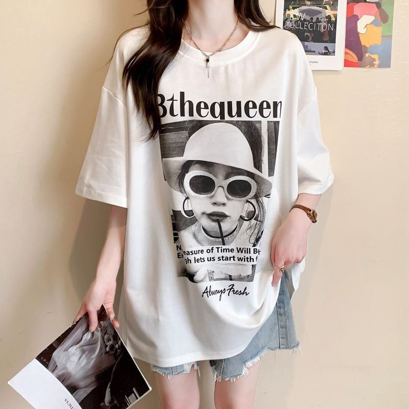 話題沸騰中 レース アバンギャルド 切り替え ホットダイヤモンド 3色選択 半袖Tシャツ＜F-8547＞