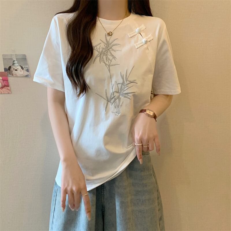おすすめ 海外トレンド カジュアル モーダル 刺繍 半袖Tシャツ＜F-8476＞