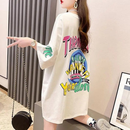 新商品 プリント ファッション ゆったり 全4色 半袖 Tシャツ＜F-11443＞