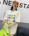 売り切れ必至 プリント三色 個性派 ゆったり 半袖Tシャツ ＜F-8462＞