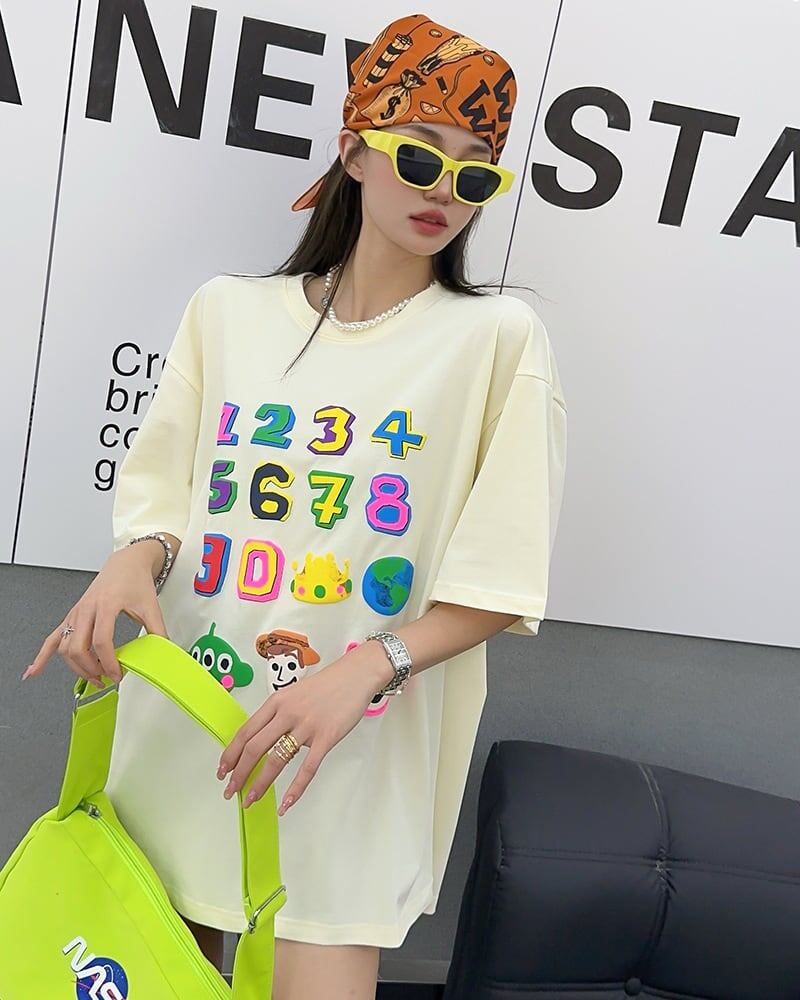 売り切れ必至 プリント三色 個性派 ゆったり 半袖Tシャツ ＜F-8462＞