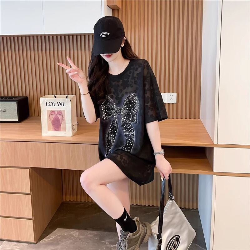 大人可愛い リボン カジュアル デザイン ゆったり 半袖 Tシャツ＜F-8659＞