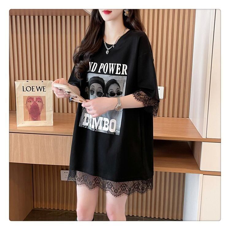 売り切れ必至 レース ファッション 切り替え ゆったり 半袖Tシャツ＜F-8480＞