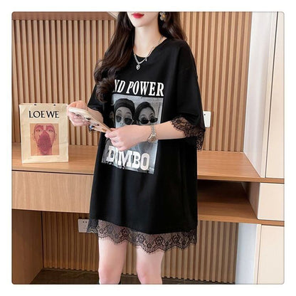 売り切れ必至 レース ファッション 切り替え ゆったり 半袖Tシャツ＜F-8480＞