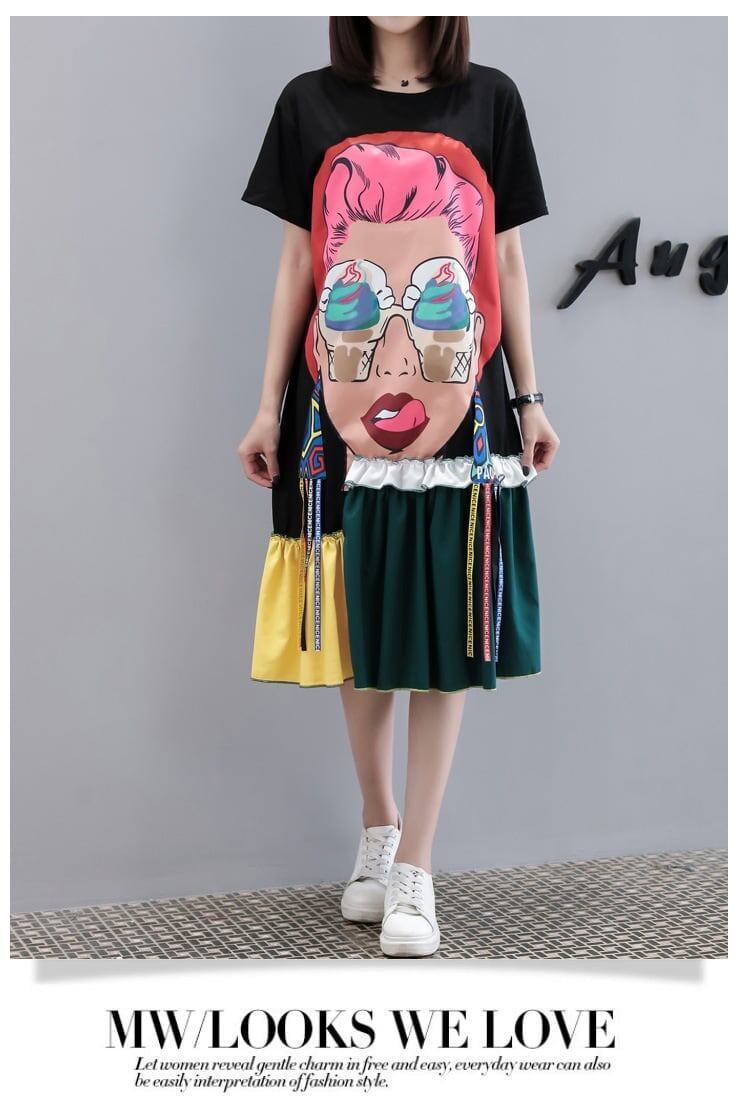 トレンドのゆったりとした快適なプラスサイズのスプライシング   T