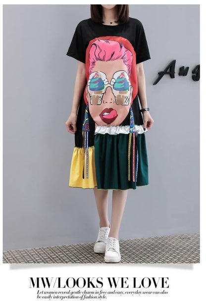 トレンドのゆったりとした快適なプラスサイズのスプライシング   T