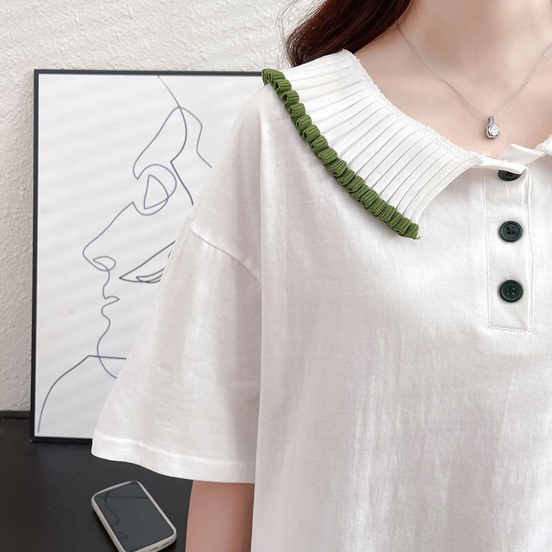 絶対欲しい キュート 定番シンプル 切り替え 全2色 半袖TシャツF-8742