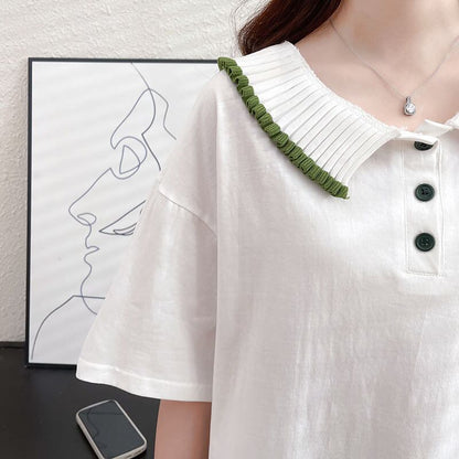 絶対欲しい キュート 定番シンプル 切り替え 全2色 半袖TシャツF-8742