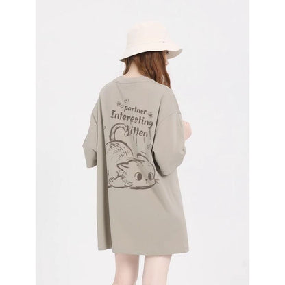 おすすめ 感満々 柔らかくて優しい印象 タイルアップ プリント 4色選択 半袖Tシャツ＜F-9317＞