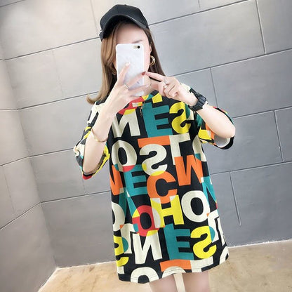売り切れ必至 カラーマッチング 個性派 プリント全2色 半袖Tシャツ カットソー ＜F-8556＞