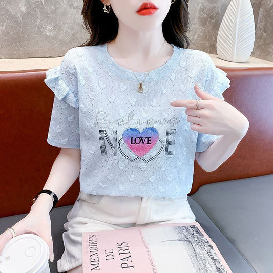 新商品 大人可愛い 話題沸騰中 ホットダイヤモンド 全3色 半袖TシャツF-8868