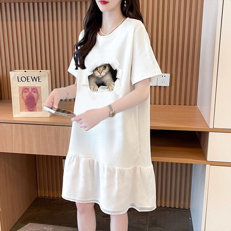 絶対欲しい ネコ カジュアル デザイン ゆったり 半袖 Tシャツ＜F-8658＞