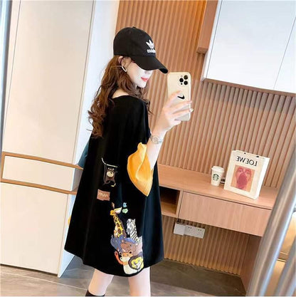 遊び心溢れるキュートなデザインのレディースゆったり半袖Tシャツ<F-2855>