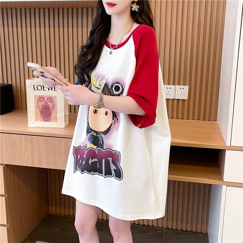 超人気 切り替え スウィート プリント レース 全2色 半袖Tシャツ ＜F-8716＞