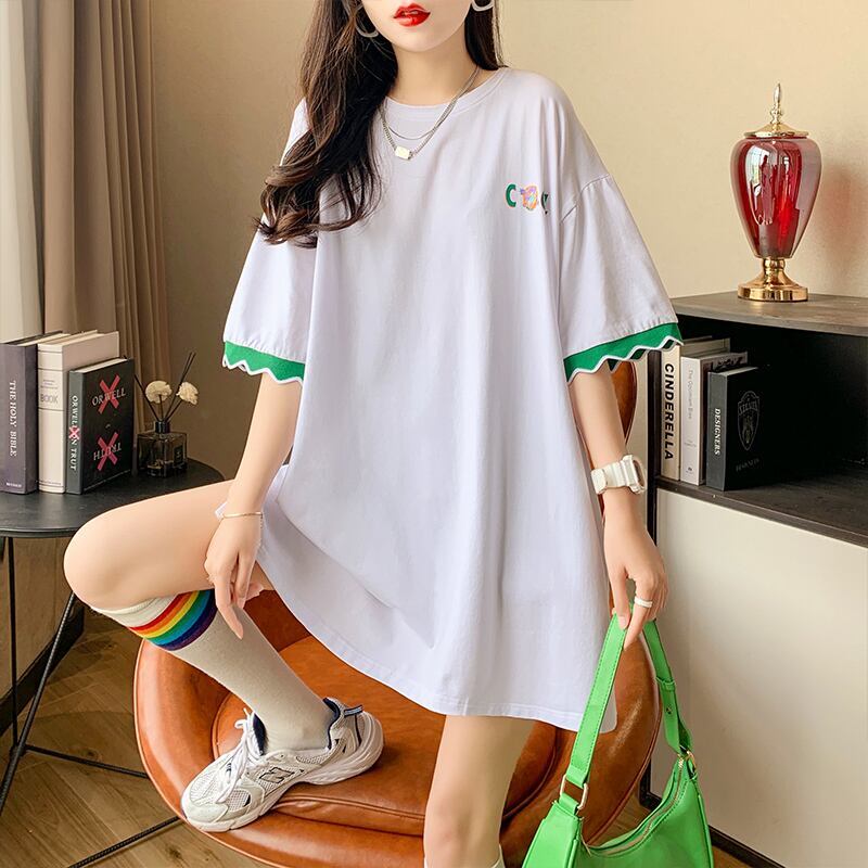 【半額！期間限定！！】デザインセンスニッチなミドル丈半袖Tシャツ新スタイル<F-3007>