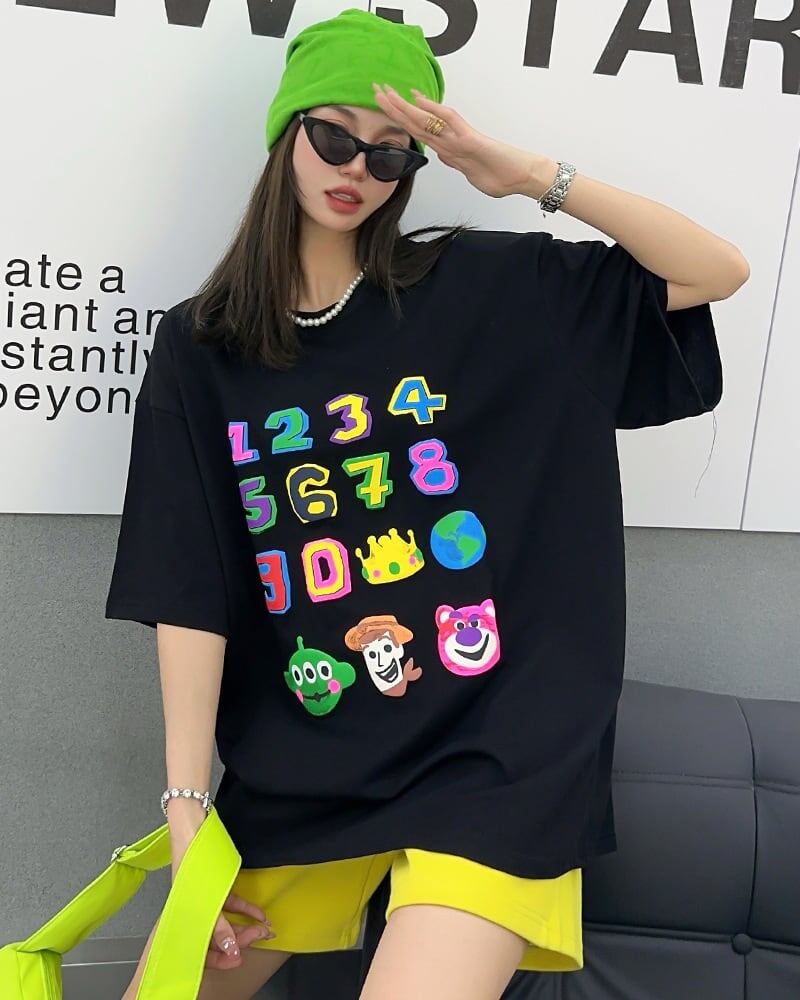 売り切れ必至 プリント三色 個性派 ゆったり 半袖Tシャツ ＜F-8462＞
