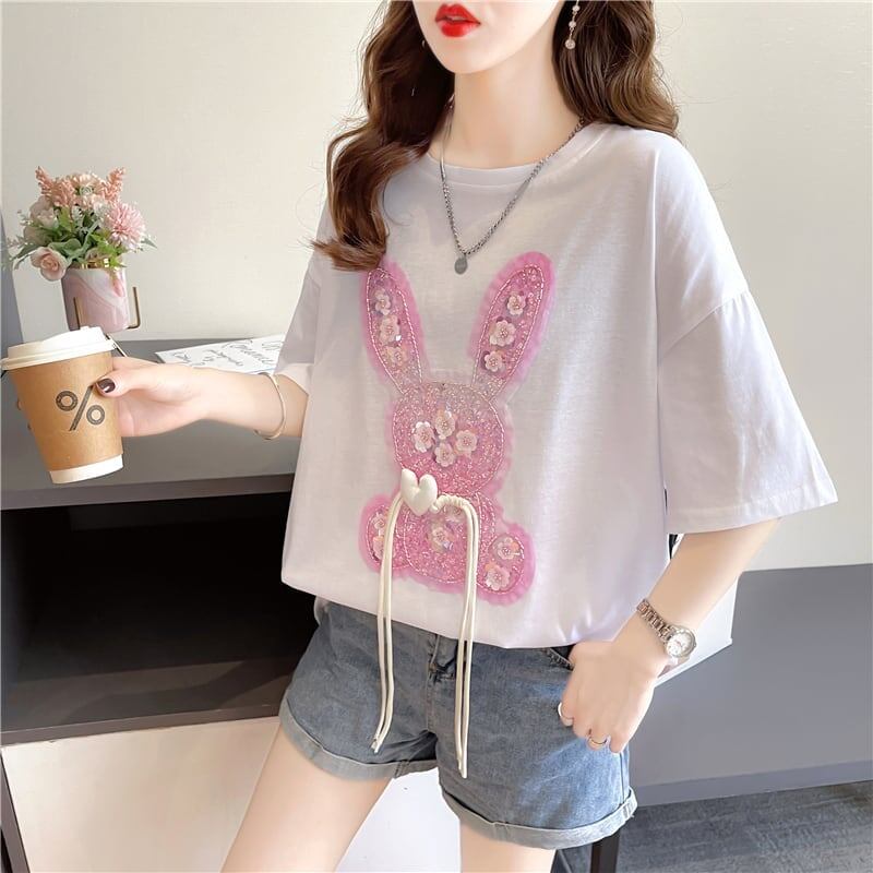 デザイン感   チャーミング Tシャツ カットソー＜F-3425＞