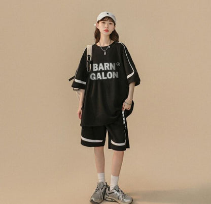 大好評 ファッション カジュアル ルーズ半袖ＴシャツⅹパンツセットF-6539
