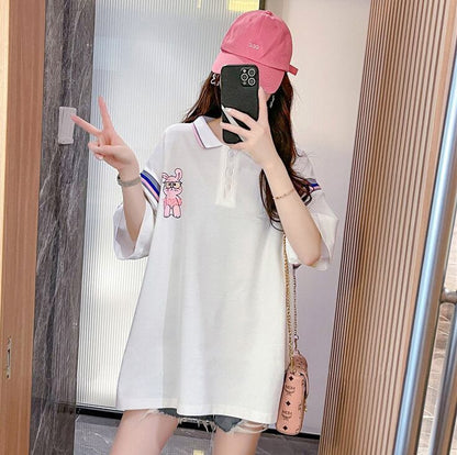超人気 カジュアル 着回し力抜群 切り替え レース プリント全2色 半袖TシャツF-9039