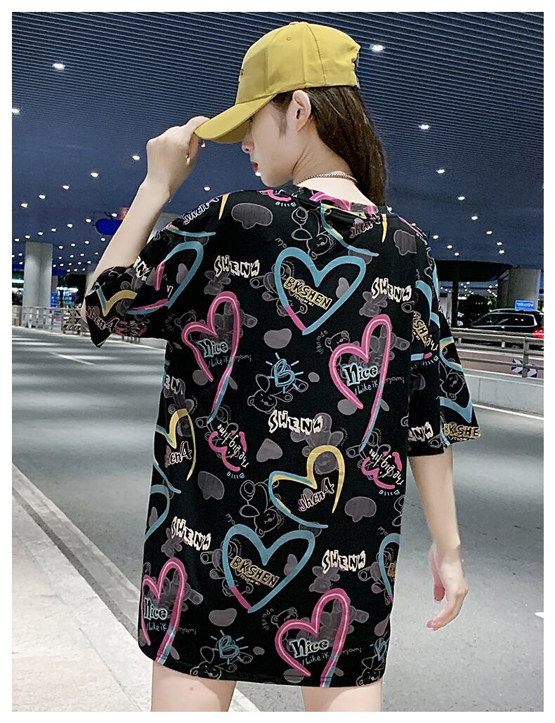 新商品 カジュアル 個性派 プリント ゆったり 半袖Tシャツ＜F-8534＞