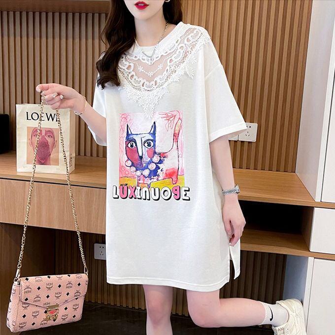 新商品 透かし彫り キュート レース 切り替え ゆったり 半袖Tシャツ＜F-8472＞