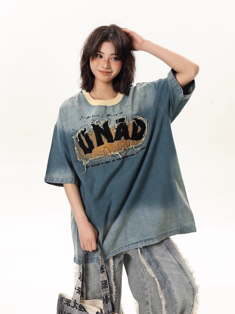話題沸騰中 絶対流行 売れ筋 早い者勝ち カジュアル デニム 2色選択 Tシャツ<F-11179>