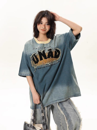 話題沸騰中 絶対流行 売れ筋 早い者勝ち カジュアル デニム 2色選択 Tシャツ<F-11179>