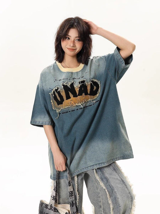 話題沸騰中 絶対流行 売れ筋 早い者勝ち カジュアル デニム 2色選択 Tシャツ<F-11179>