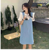 美人度アップ デニム 大人可愛い 全2色 半袖Tシャツ+サスペンダースカート セットF-8782