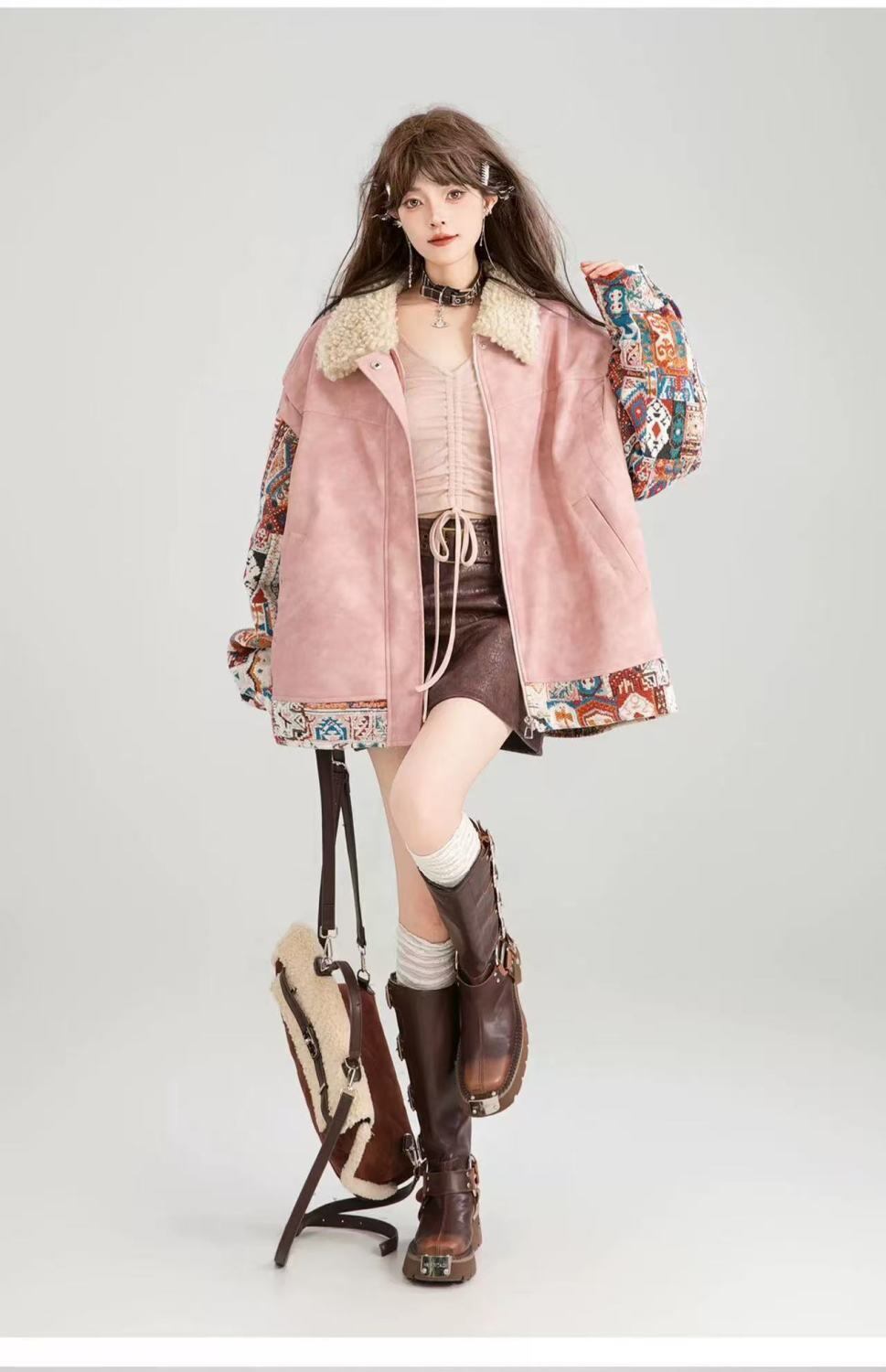 柔らかくて優しい印象 ラムフリース カジュアル コート ダウンジャケットF-10072