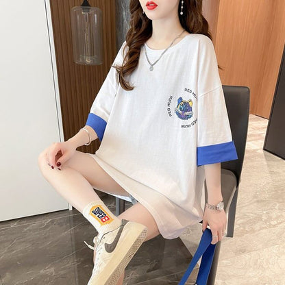 韓国系   ラウンドネック Tシャツ 三色 ゆったり半袖＜F-3011＞