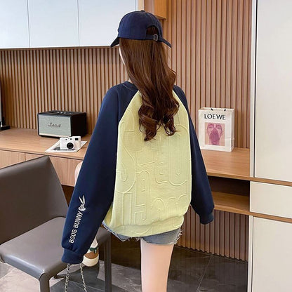 合わせやすい刺?ロゴゆったり厚手ラグランスリーブ   スウェット全2色F-4613