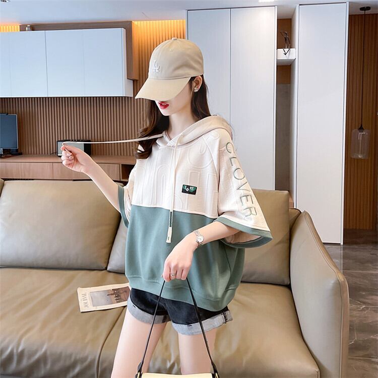 高級感 帽子付き 半袖 Tシャツ スウェット ＜F-8640＞