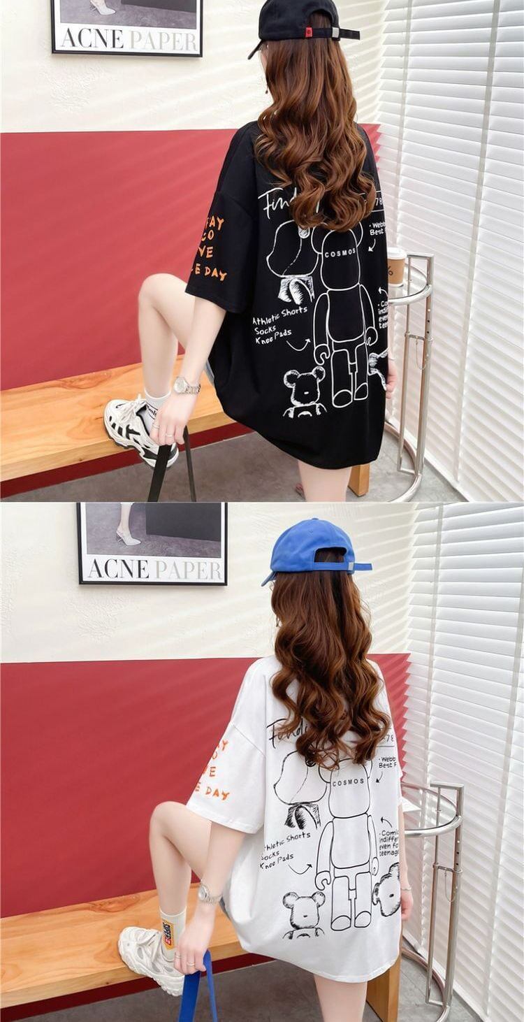 【個性派】 プリント カジュアル ビッグロゴ ゆったりトップス 半袖Tシャツ 全2色＜F-4940＞